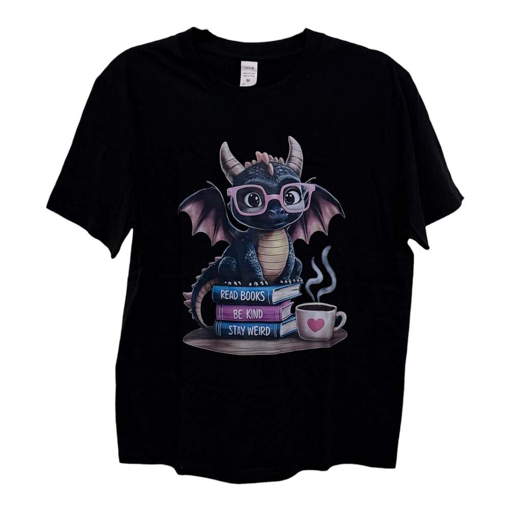 Size Medium Dragon ‘Read Be Kind Stay Weird’ Custom Graphic Unisex T-Shirt - Picture 2 of 4